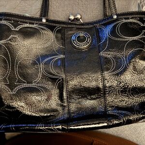 Coach Shiny Black Embossed Tote